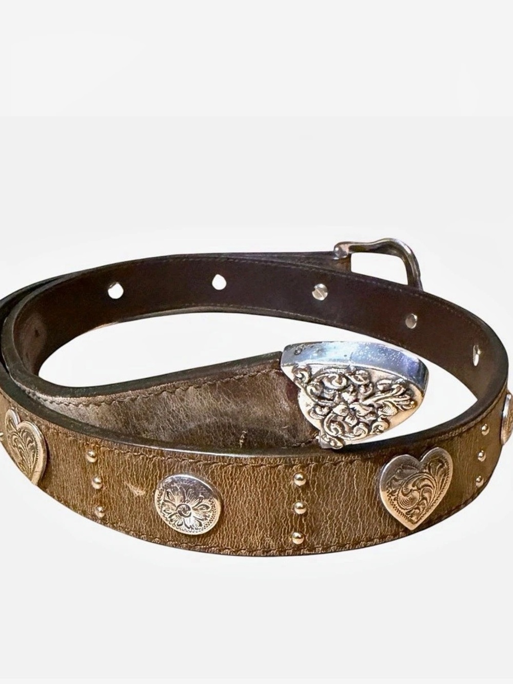 Ariat Womens Heart and Concho Belt Brown & Silver 34/85
